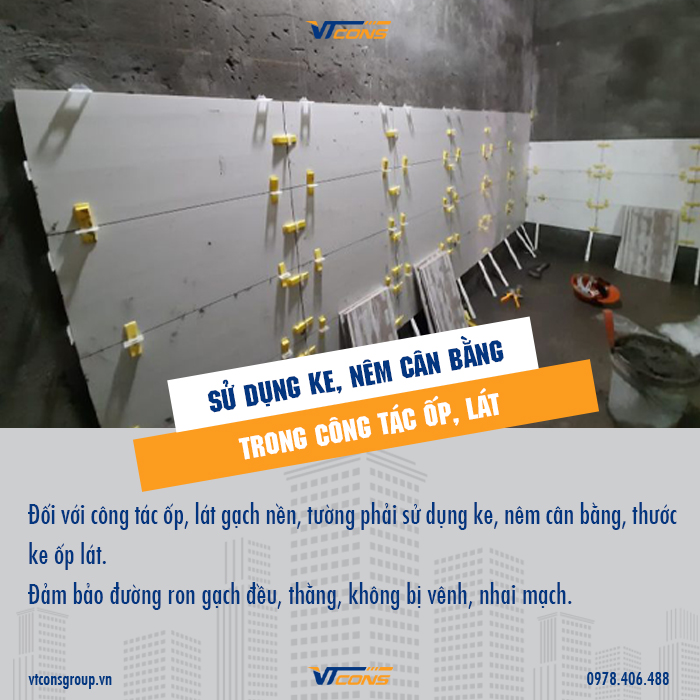 Sử dụng ke, nêm cân bằng khi ốp lát gạch